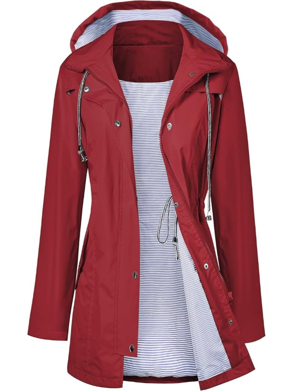 〽️Women's Long Wine Red Raincoat Waterproof Hooded Lightweight Windbreaker